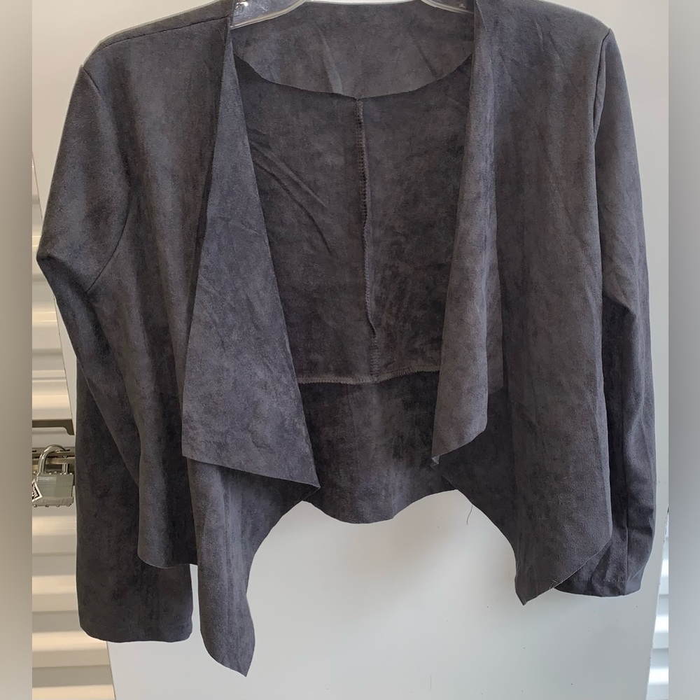 Women’s Peplum Style Blazer Jacket Faux Suede Stretchy Material